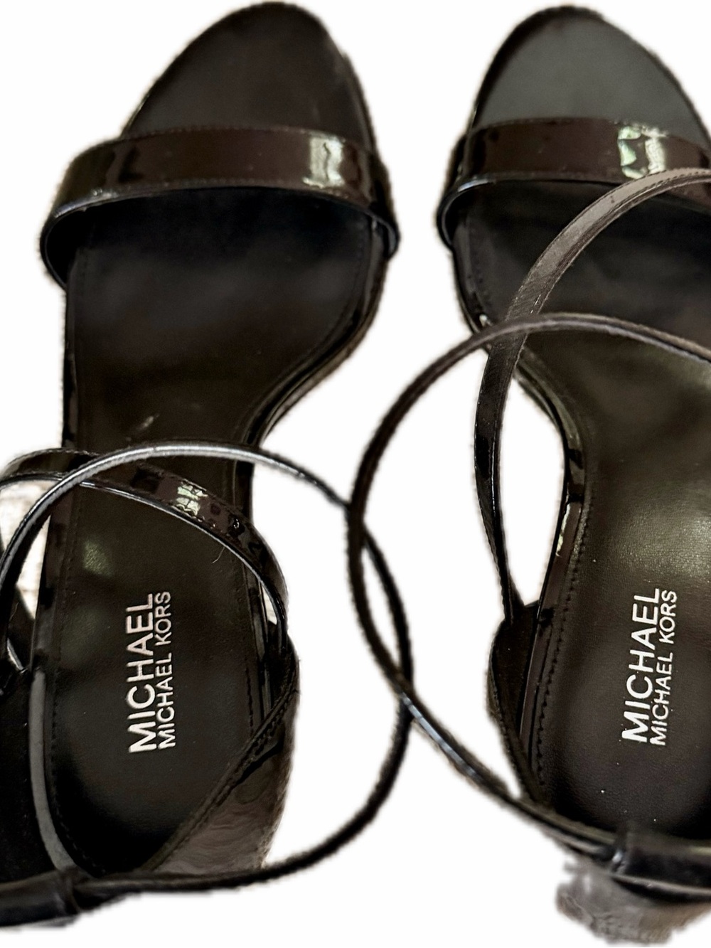 MICHAEL Michael Kors Black Patent Strappy Ankle Wrap Sandals